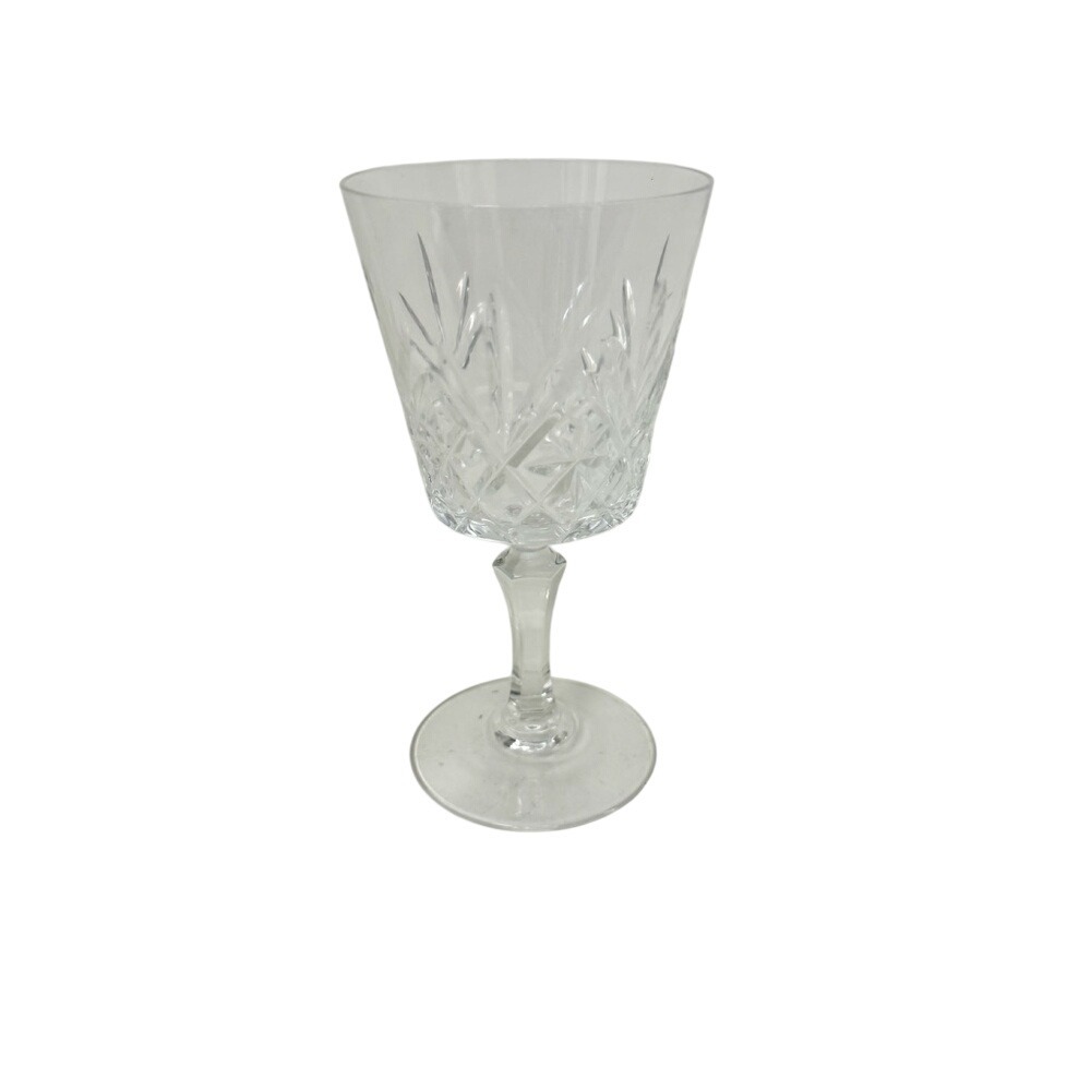 Vintage Cut Crystal Wine Goblet Diamond Fan Pattern Clear Stemware Glass